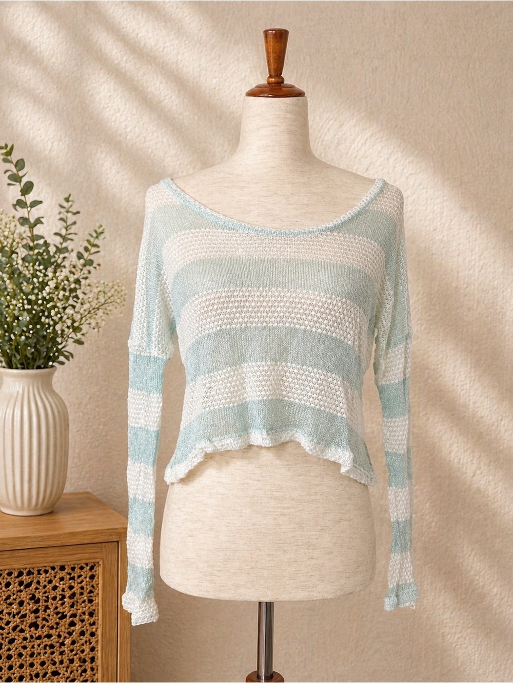 Charlotte Russe Mint and White Striped Lightweight Knit Top